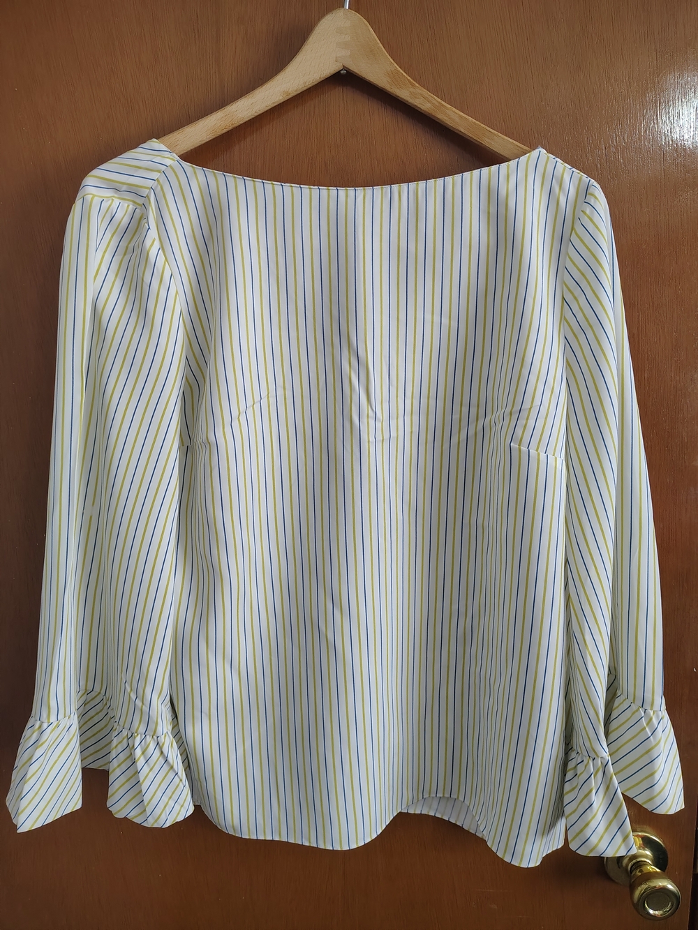 Massimo Dutti Striped Boatneck Blouse in Yellow and Blue